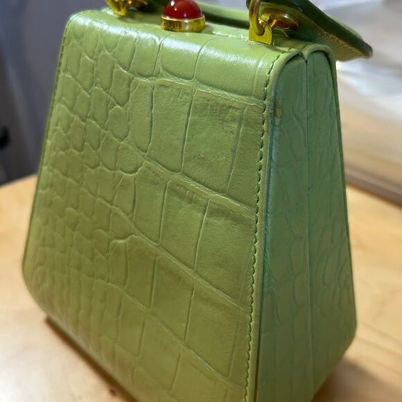 STAUD Kenny Croc-Embossed Leather Top Handle Bag Pistachio Green - Picture 11 of 12